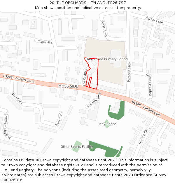 20, THE ORCHARDS, LEYLAND, PR26 7SZ: Location map and indicative extent of plot