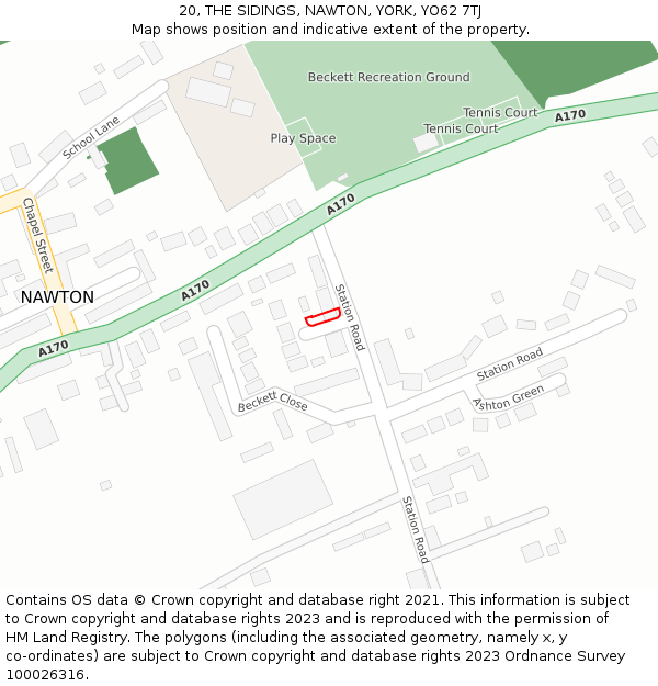 20, THE SIDINGS, NAWTON, YORK, YO62 7TJ: Location map and indicative extent of plot