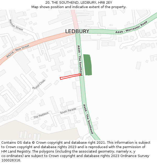 20, THE SOUTHEND, LEDBURY, HR8 2EY: Location map and indicative extent of plot