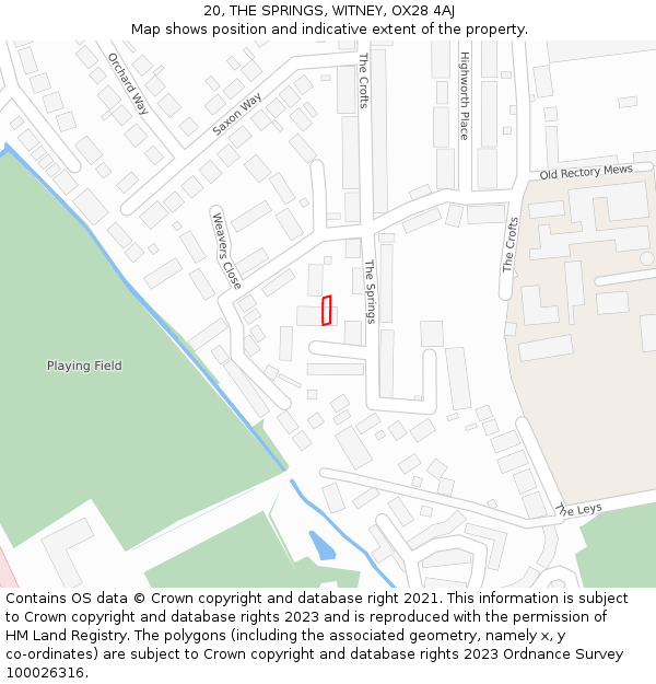 20, THE SPRINGS, WITNEY, OX28 4AJ: Location map and indicative extent of plot