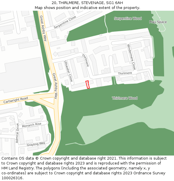 20, THIRLMERE, STEVENAGE, SG1 6AH: Location map and indicative extent of plot