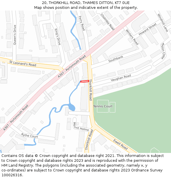 20, THORKHILL ROAD, THAMES DITTON, KT7 0UE: Location map and indicative extent of plot