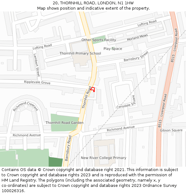 20, THORNHILL ROAD, LONDON, N1 1HW: Location map and indicative extent of plot