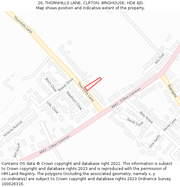 20, THORNHILLS LANE, CLIFTON, BRIGHOUSE, HD6 4JG: Location map and indicative extent of plot