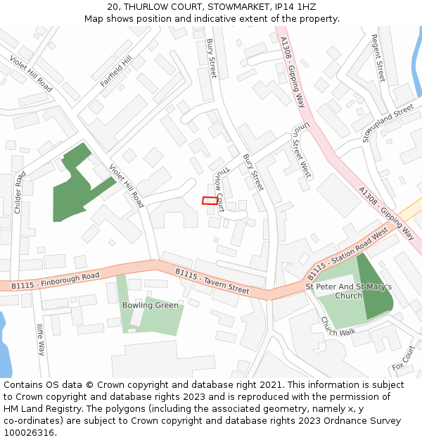 20, THURLOW COURT, STOWMARKET, IP14 1HZ: Location map and indicative extent of plot