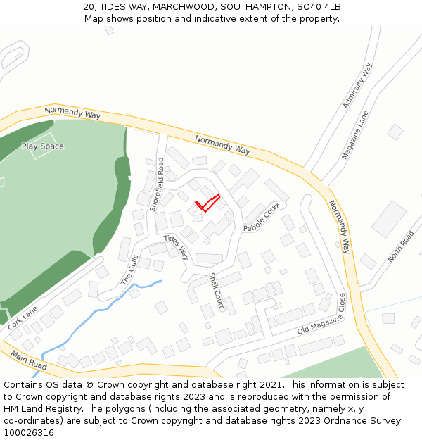 20, TIDES WAY, MARCHWOOD, SOUTHAMPTON, SO40 4LB: Location map and indicative extent of plot