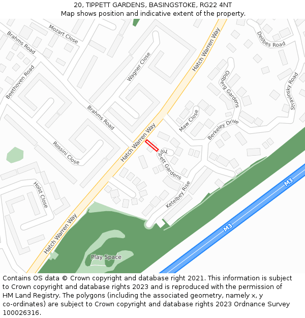 20, TIPPETT GARDENS, BASINGSTOKE, RG22 4NT: Location map and indicative extent of plot