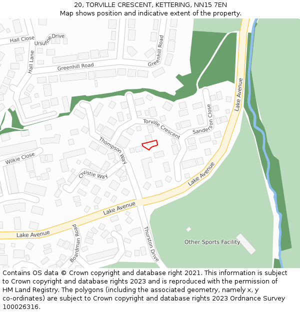 20, TORVILLE CRESCENT, KETTERING, NN15 7EN: Location map and indicative extent of plot