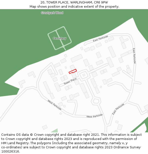 20, TOWER PLACE, WARLINGHAM, CR6 9PW: Location map and indicative extent of plot
