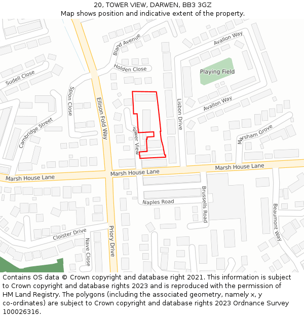 20, TOWER VIEW, DARWEN, BB3 3GZ: Location map and indicative extent of plot
