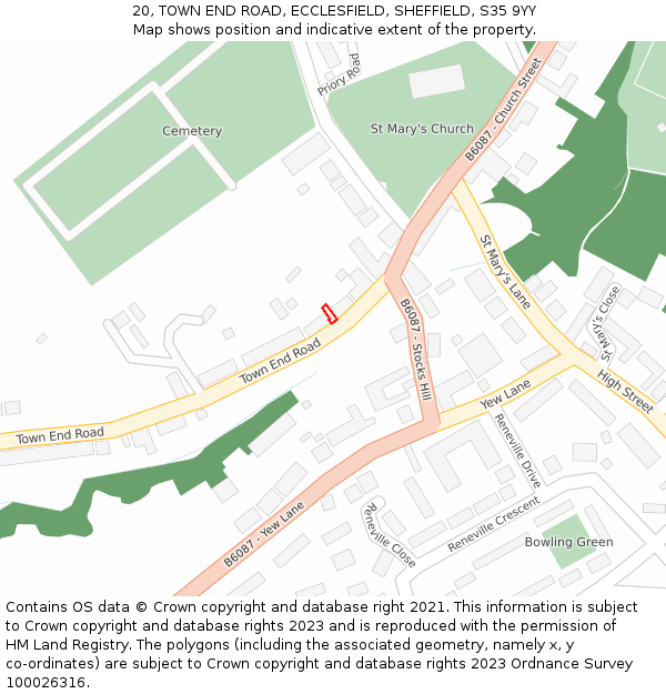 20, TOWN END ROAD, ECCLESFIELD, SHEFFIELD, S35 9YY: Location map and indicative extent of plot