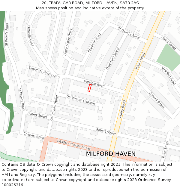 20, TRAFALGAR ROAD, MILFORD HAVEN, SA73 2AS: Location map and indicative extent of plot