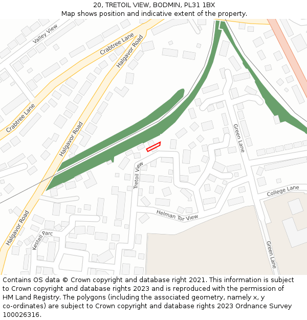 20, TRETOIL VIEW, BODMIN, PL31 1BX: Location map and indicative extent of plot