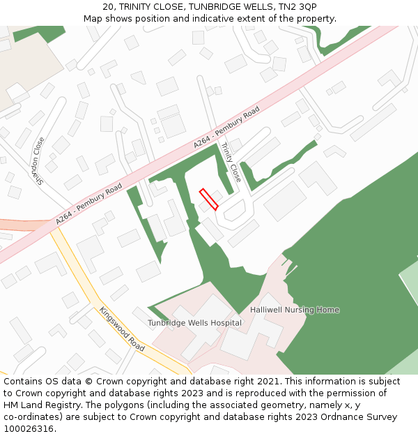 20, TRINITY CLOSE, TUNBRIDGE WELLS, TN2 3QP: Location map and indicative extent of plot