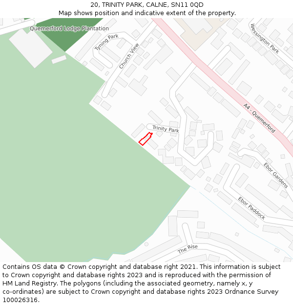 20, TRINITY PARK, CALNE, SN11 0QD: Location map and indicative extent of plot