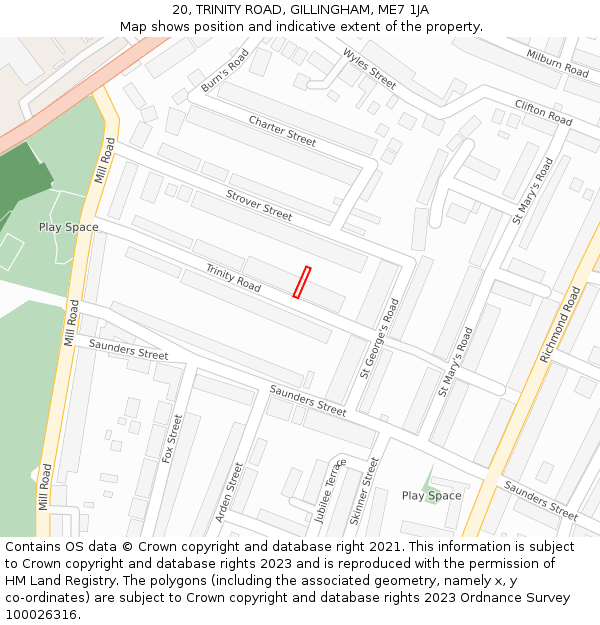 20, TRINITY ROAD, GILLINGHAM, ME7 1JA: Location map and indicative extent of plot