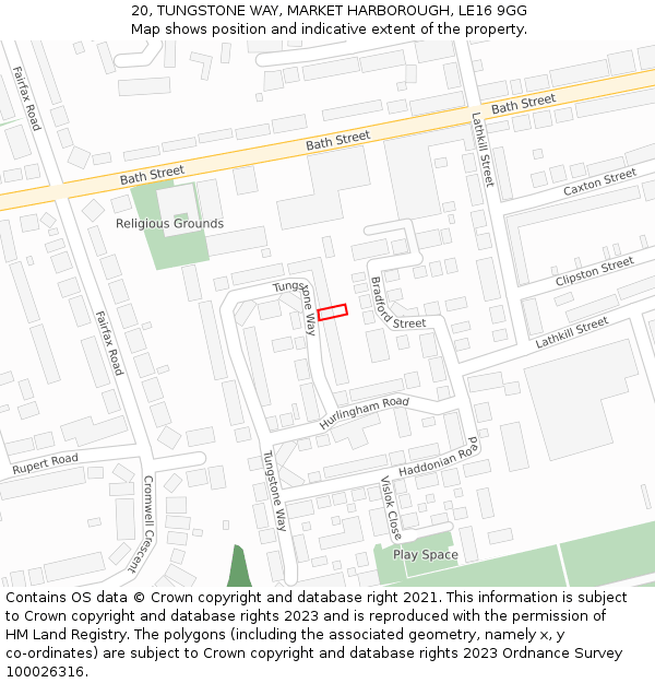 20, TUNGSTONE WAY, MARKET HARBOROUGH, LE16 9GG: Location map and indicative extent of plot