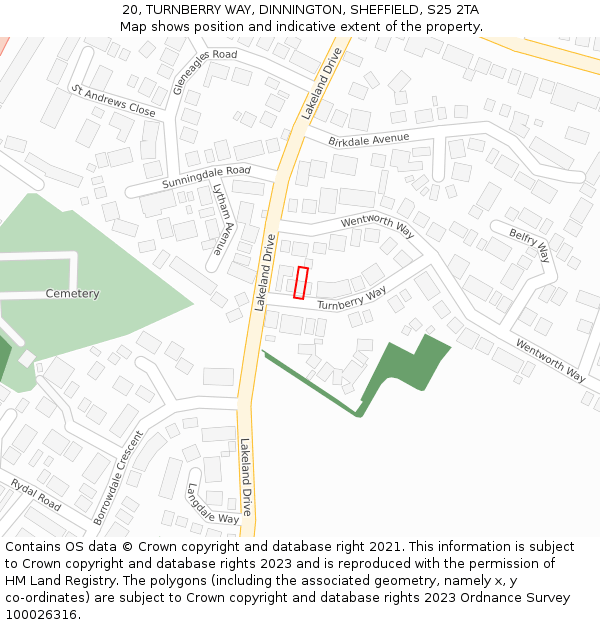 20, TURNBERRY WAY, DINNINGTON, SHEFFIELD, S25 2TA: Location map and indicative extent of plot