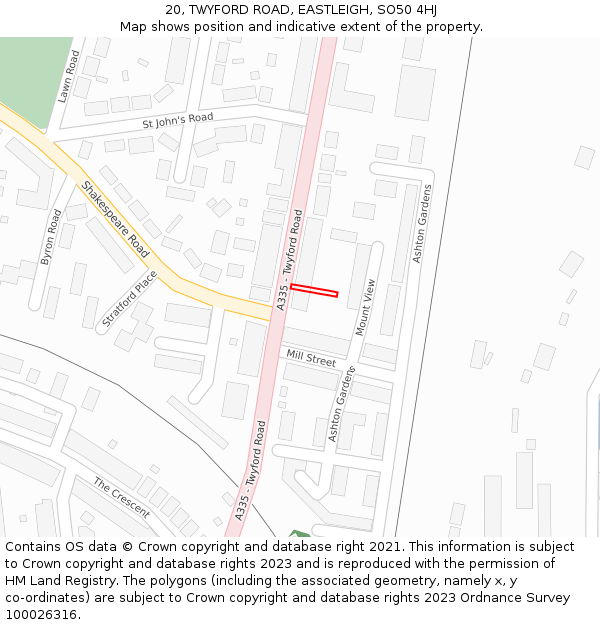 20, TWYFORD ROAD, EASTLEIGH, SO50 4HJ: Location map and indicative extent of plot