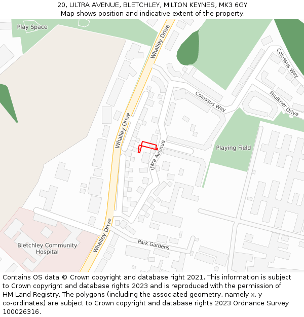 20, ULTRA AVENUE, BLETCHLEY, MILTON KEYNES, MK3 6GY: Location map and indicative extent of plot