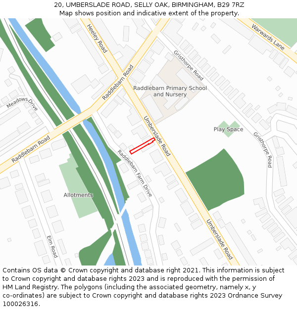 20, UMBERSLADE ROAD, SELLY OAK, BIRMINGHAM, B29 7RZ: Location map and indicative extent of plot