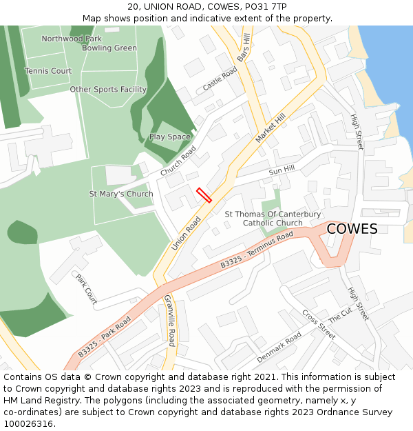 20, UNION ROAD, COWES, PO31 7TP: Location map and indicative extent of plot