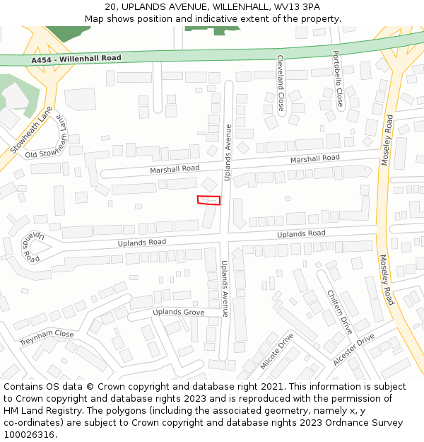 20, UPLANDS AVENUE, WILLENHALL, WV13 3PA: Location map and indicative extent of plot