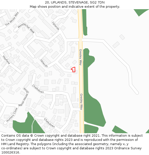 20, UPLANDS, STEVENAGE, SG2 7DN: Location map and indicative extent of plot