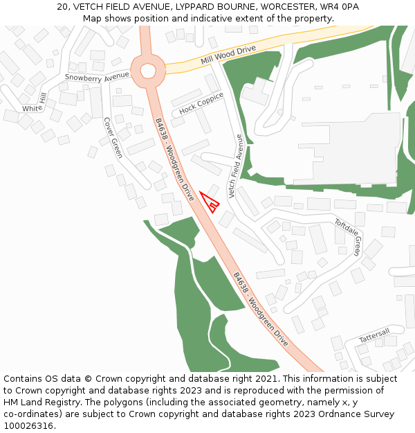 20, VETCH FIELD AVENUE, LYPPARD BOURNE, WORCESTER, WR4 0PA: Location map and indicative extent of plot