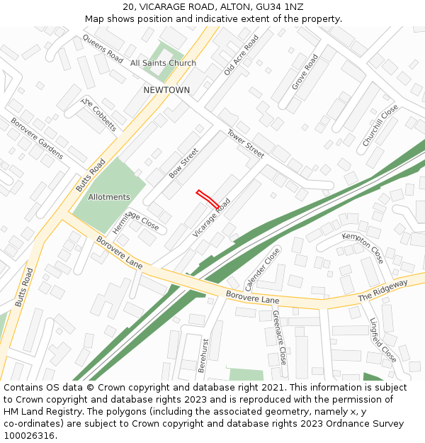 20, VICARAGE ROAD, ALTON, GU34 1NZ: Location map and indicative extent of plot