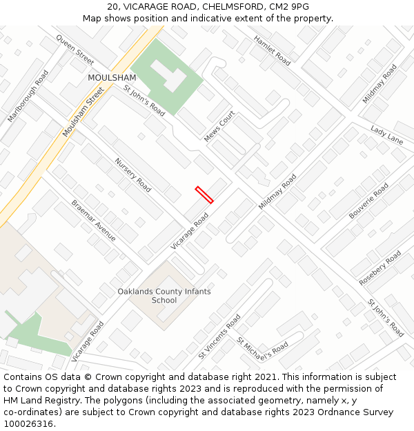20, VICARAGE ROAD, CHELMSFORD, CM2 9PG: Location map and indicative extent of plot