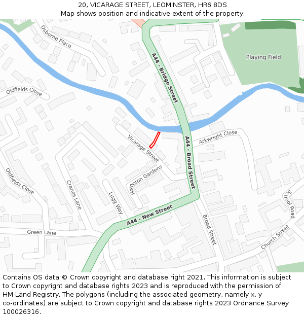 20, VICARAGE STREET, LEOMINSTER, HR6 8DS: Location map and indicative extent of plot