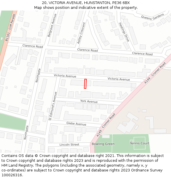 20, VICTORIA AVENUE, HUNSTANTON, PE36 6BX: Location map and indicative extent of plot