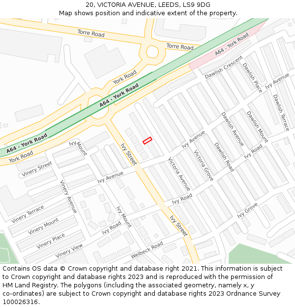 20, VICTORIA AVENUE, LEEDS, LS9 9DG: Location map and indicative extent of plot