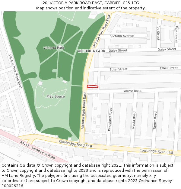 20, VICTORIA PARK ROAD EAST, CARDIFF, CF5 1EG: Location map and indicative extent of plot
