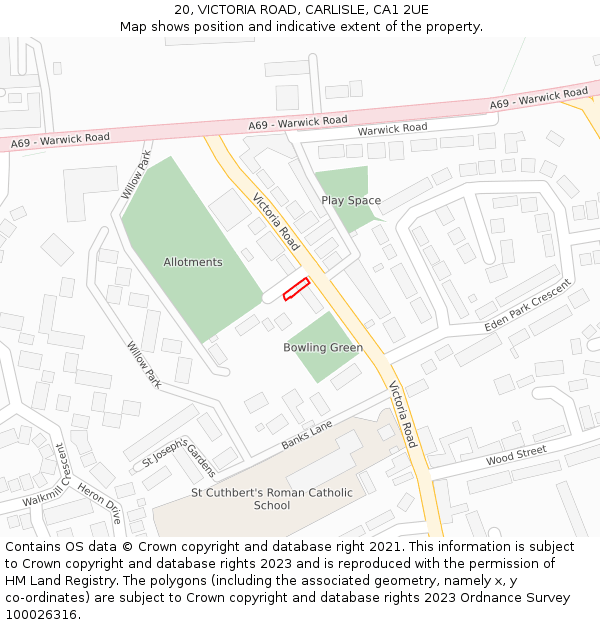 20, VICTORIA ROAD, CARLISLE, CA1 2UE: Location map and indicative extent of plot