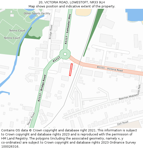 20, VICTORIA ROAD, LOWESTOFT, NR33 9LH: Location map and indicative extent of plot