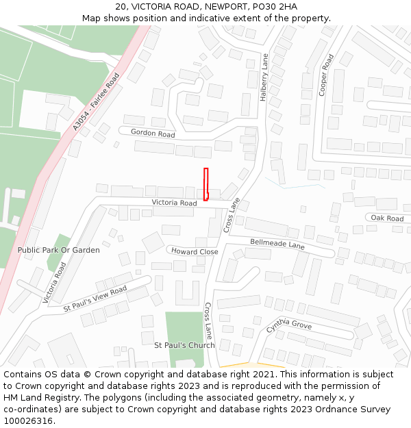 20, VICTORIA ROAD, NEWPORT, PO30 2HA: Location map and indicative extent of plot