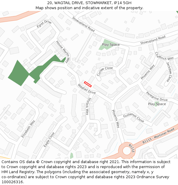 20, WAGTAIL DRIVE, STOWMARKET, IP14 5GH: Location map and indicative extent of plot