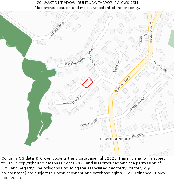 20, WAKES MEADOW, BUNBURY, TARPORLEY, CW6 9SH: Location map and indicative extent of plot
