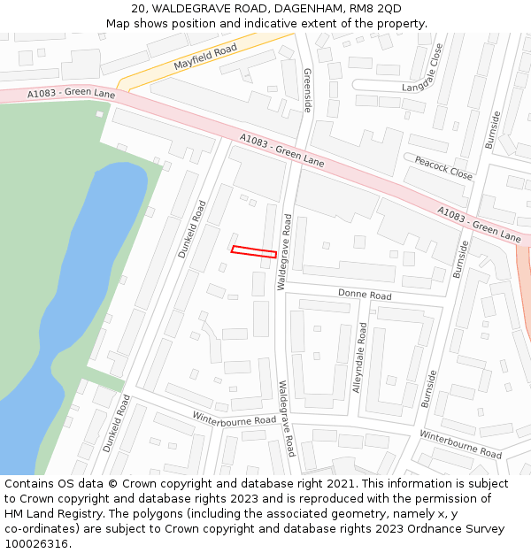 20, WALDEGRAVE ROAD, DAGENHAM, RM8 2QD: Location map and indicative extent of plot