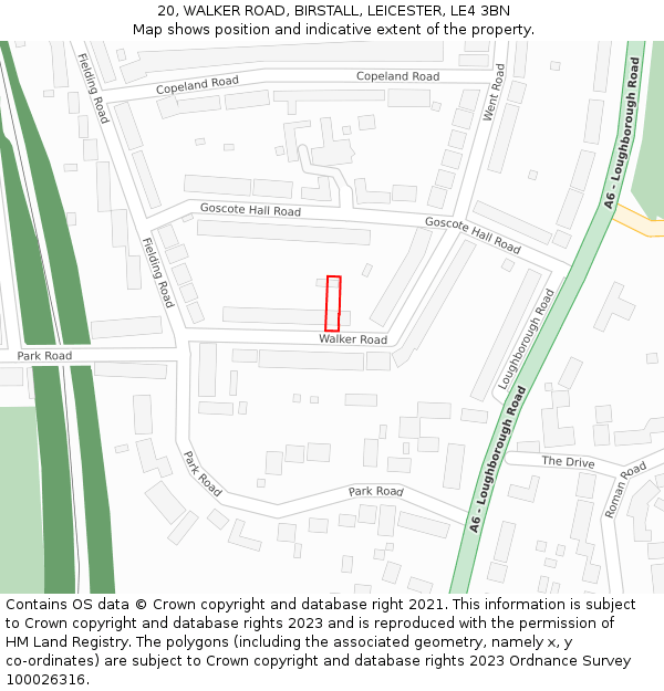 20, WALKER ROAD, BIRSTALL, LEICESTER, LE4 3BN: Location map and indicative extent of plot