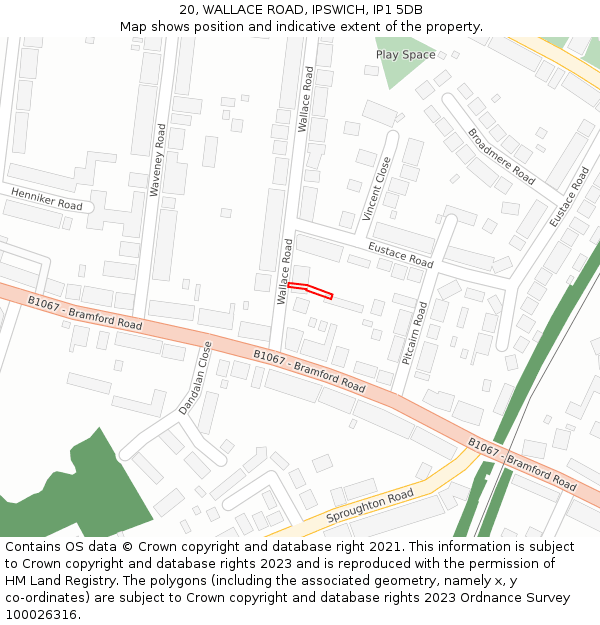 20, WALLACE ROAD, IPSWICH, IP1 5DB: Location map and indicative extent of plot