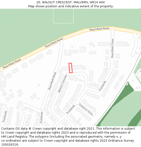 20, WALNUT CRESCENT, MALVERN, WR14 4AX: Location map and indicative extent of plot