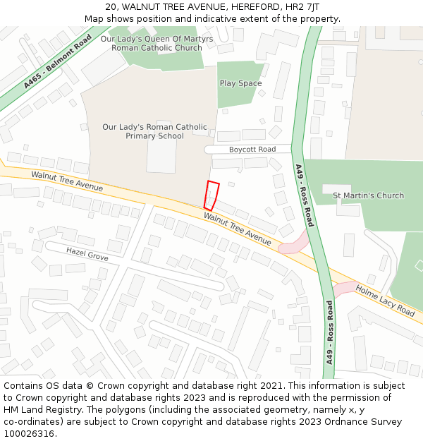 20, WALNUT TREE AVENUE, HEREFORD, HR2 7JT: Location map and indicative extent of plot