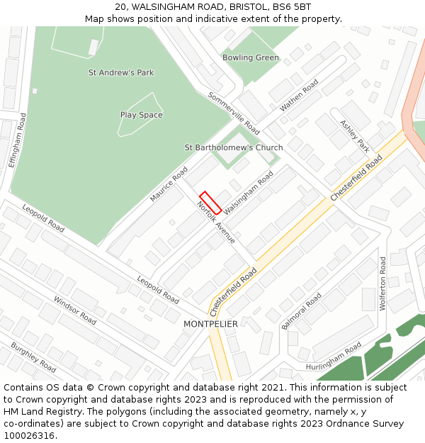 20, WALSINGHAM ROAD, BRISTOL, BS6 5BT: Location map and indicative extent of plot