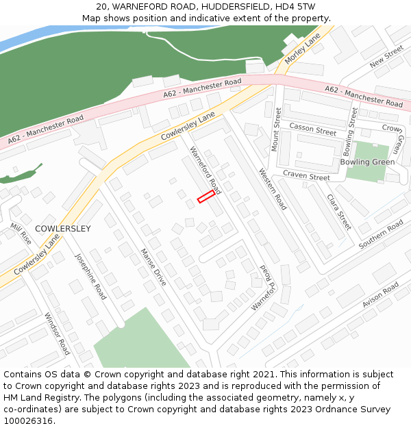 20, WARNEFORD ROAD, HUDDERSFIELD, HD4 5TW: Location map and indicative extent of plot