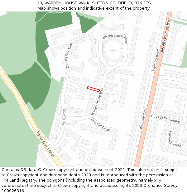 20, WARREN HOUSE WALK, SUTTON COLDFIELD, B76 1TS: Location map and indicative extent of plot