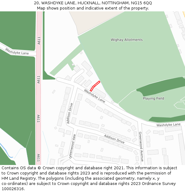 20, WASHDYKE LANE, HUCKNALL, NOTTINGHAM, NG15 6QQ: Location map and indicative extent of plot