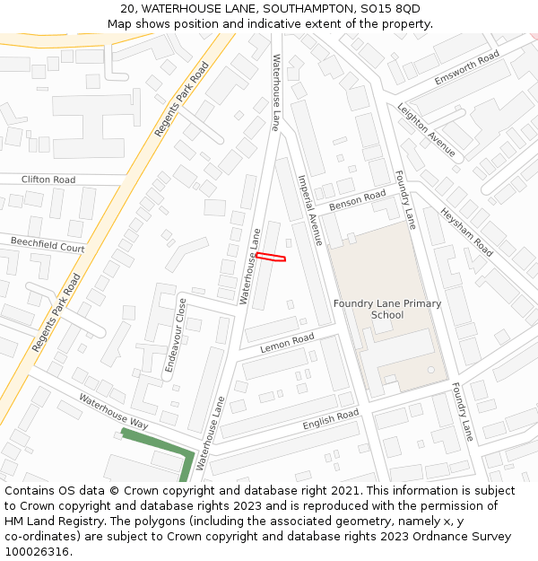 20, WATERHOUSE LANE, SOUTHAMPTON, SO15 8QD: Location map and indicative extent of plot